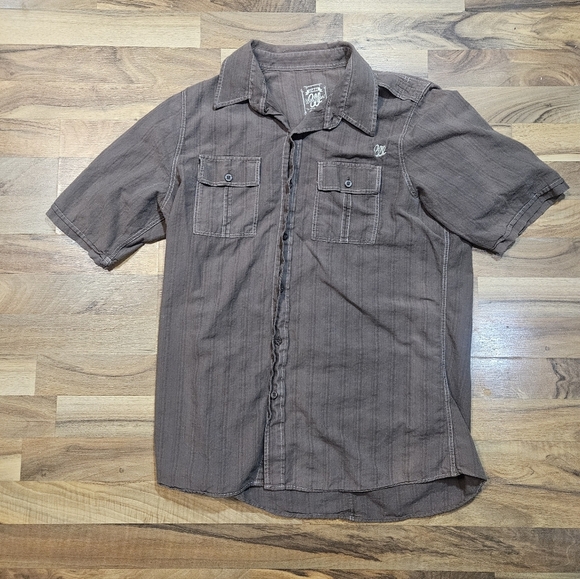 Wrangler Brown Short Sleeve Button Down Shirt LA PD Obeying the Law L - Picture 2 of 8